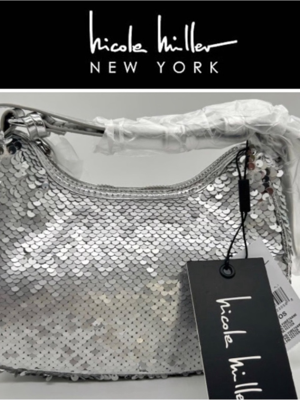 NWT Nicole Miller Silver Sequin Shoulder Bag